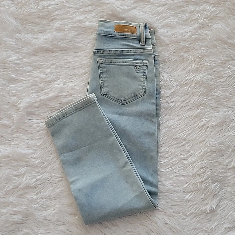Justice Rhinestone Heart Mini Mom Jeans Light Wash Girls Size 12 Slim